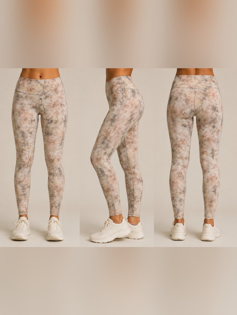 Evolution and Creation Sofia Neutral Marble Tie-Dye Leggings in Beige and Gray